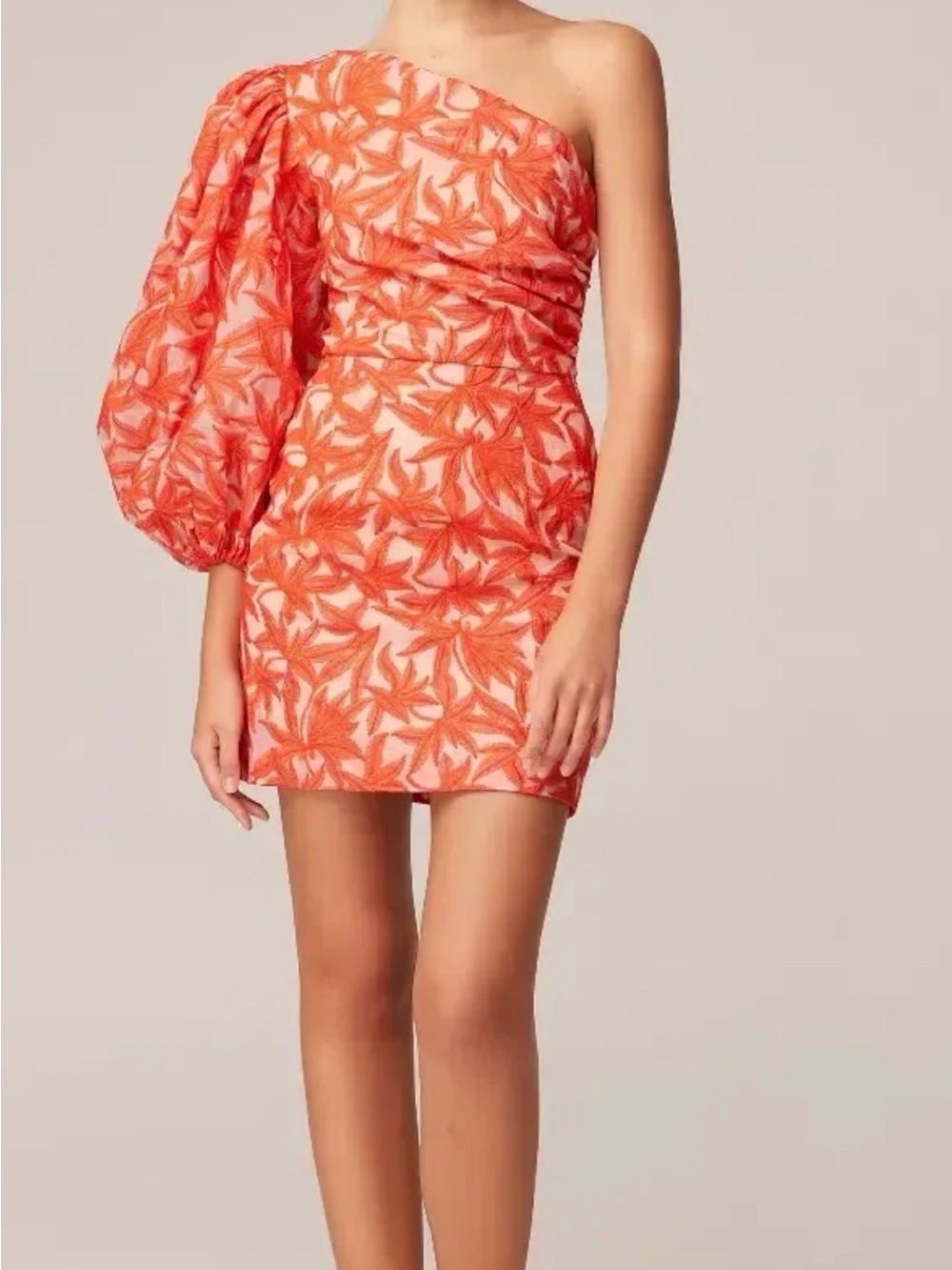 KEEPSAKE the Label Coral One-Shoulder Puff-Sleeve Mini Dress
